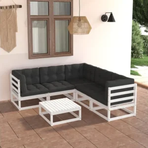 6 peças conjunto lounge de jardim com almofadões pinho maciço em Tecido Sunbrella