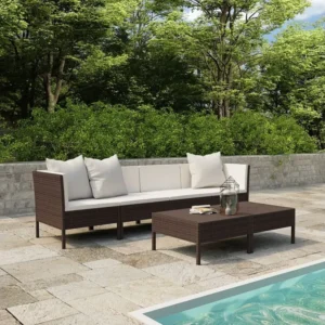 6 peças conjunto lounge jardim com almofadões vime PE castanho Dobrável e Portátil
