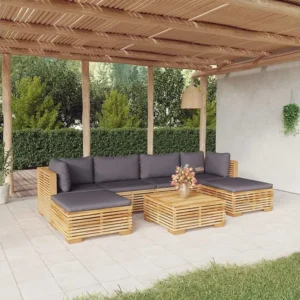 7 peças conjunto lounge jardim com almofadões madeira teca maciç para Piscina e Jardim