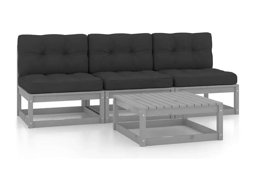4 peças conjunto lounge de jardim com almofadões pinho maciço com Apoio para Bebidas