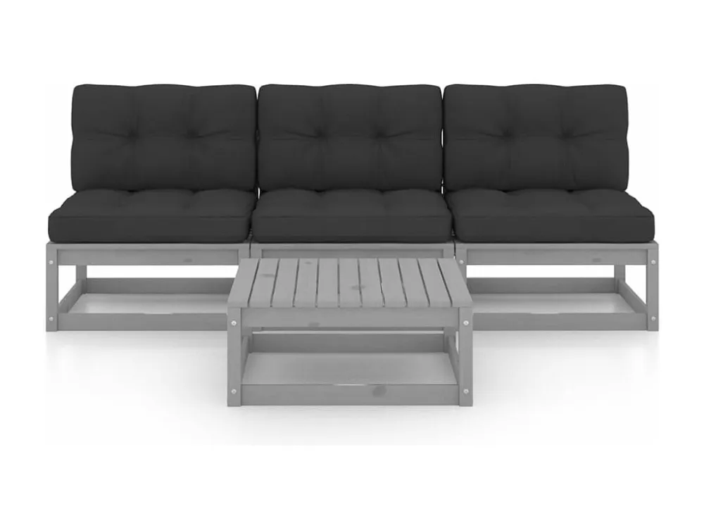4 peças conjunto lounge de jardim com almofadões pinho maciço com Apoio para Bebidas