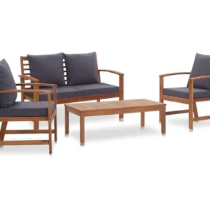 4 peças conjunto lounge de jardim com almofadões acácia maciç para Piscina e Jardim