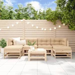 7 peças conjunto lounge jardim com almofadões madeira maciç para Relaxamento ao Ar Livre