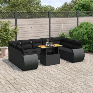 10 peças conjunto sofás de jardim com almofadões vime PE preto Fácil de Guardar
