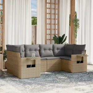 6 peças conjunto de sofás para jardim com almofadões vime PE bege com Encosto Ajustável