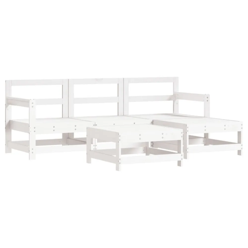 Poltrona de Rattan 5pcs conjunto lounge jardim com almofadões madeira maciç branco