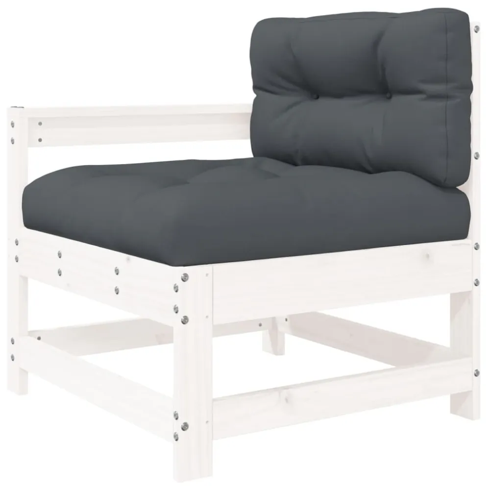 Poltrona de Rattan 5pcs conjunto lounge jardim com almofadões madeira maciç branco