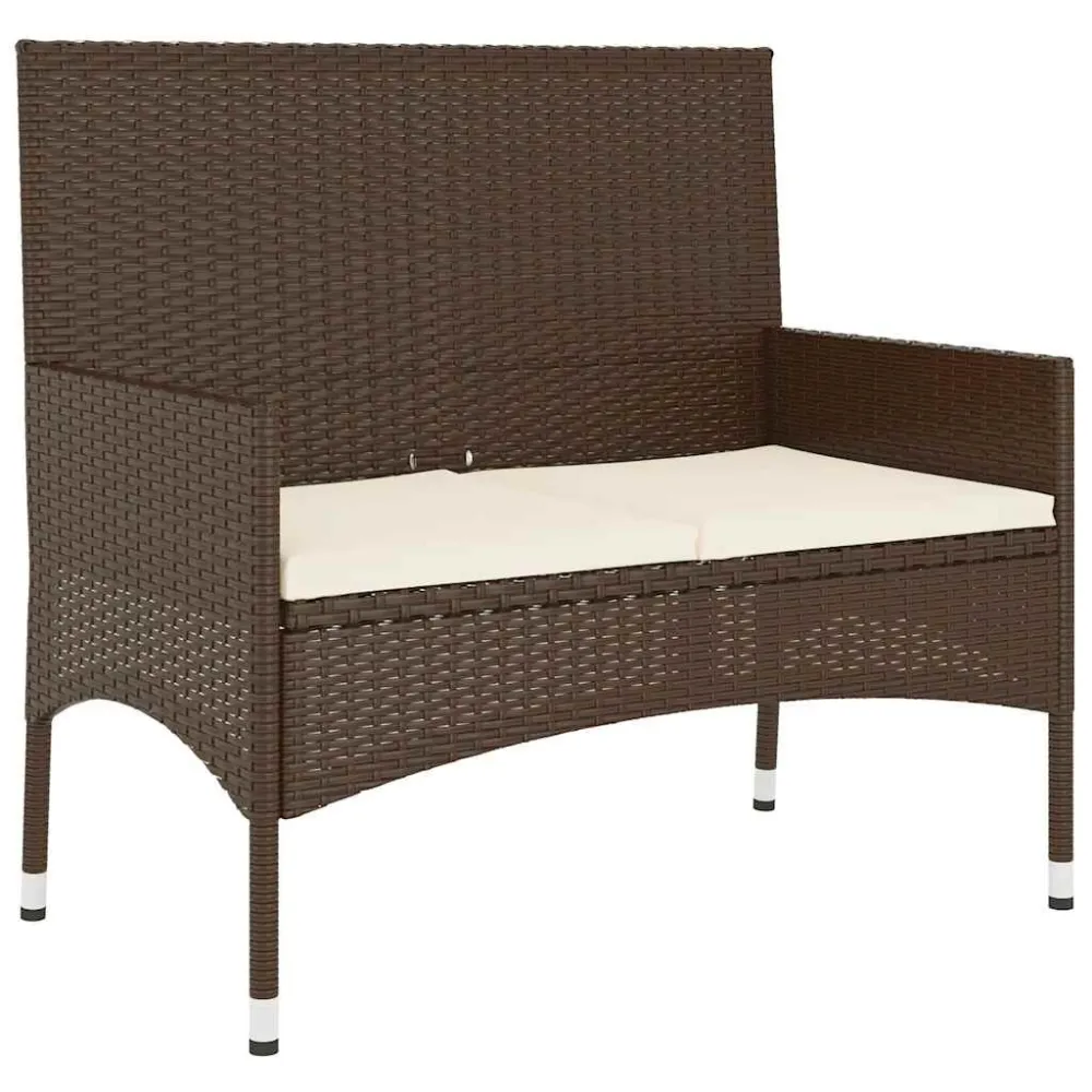Poltrona de Rattan Banco de jardim de 2 lugares com almofadões vime PE castanho