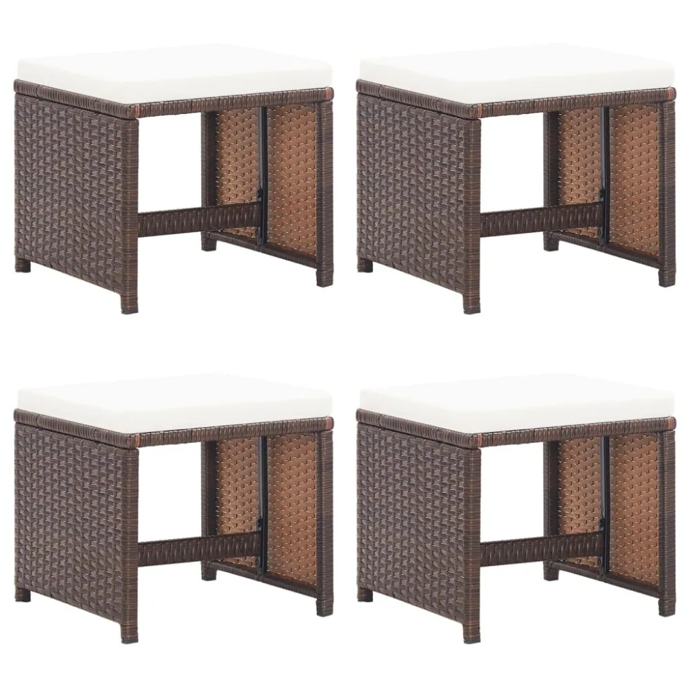 Poltrona de Rattan Bancos de jardim 4 pcs com almofadões vime PE castanho