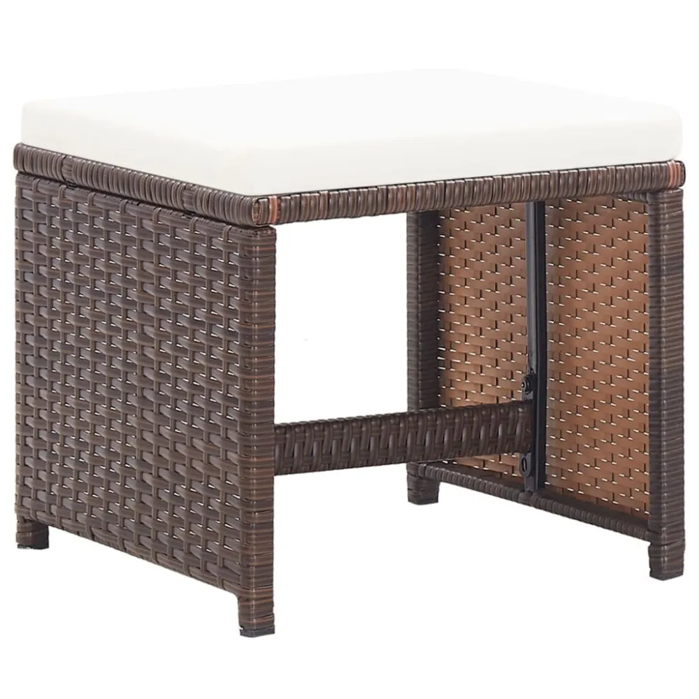 Poltrona de Rattan Bancos de jardim 4 pcs com almofadões vime PE castanho