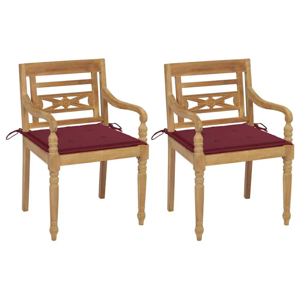 Poltrona de Rattan Cadeiras Batávia com almofadões vermelho tinto 2 pcs teca maciç