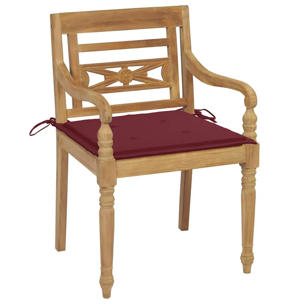 Poltrona de Rattan Cadeiras Batávia com almofadões vermelho tinto 2 pcs teca maciç