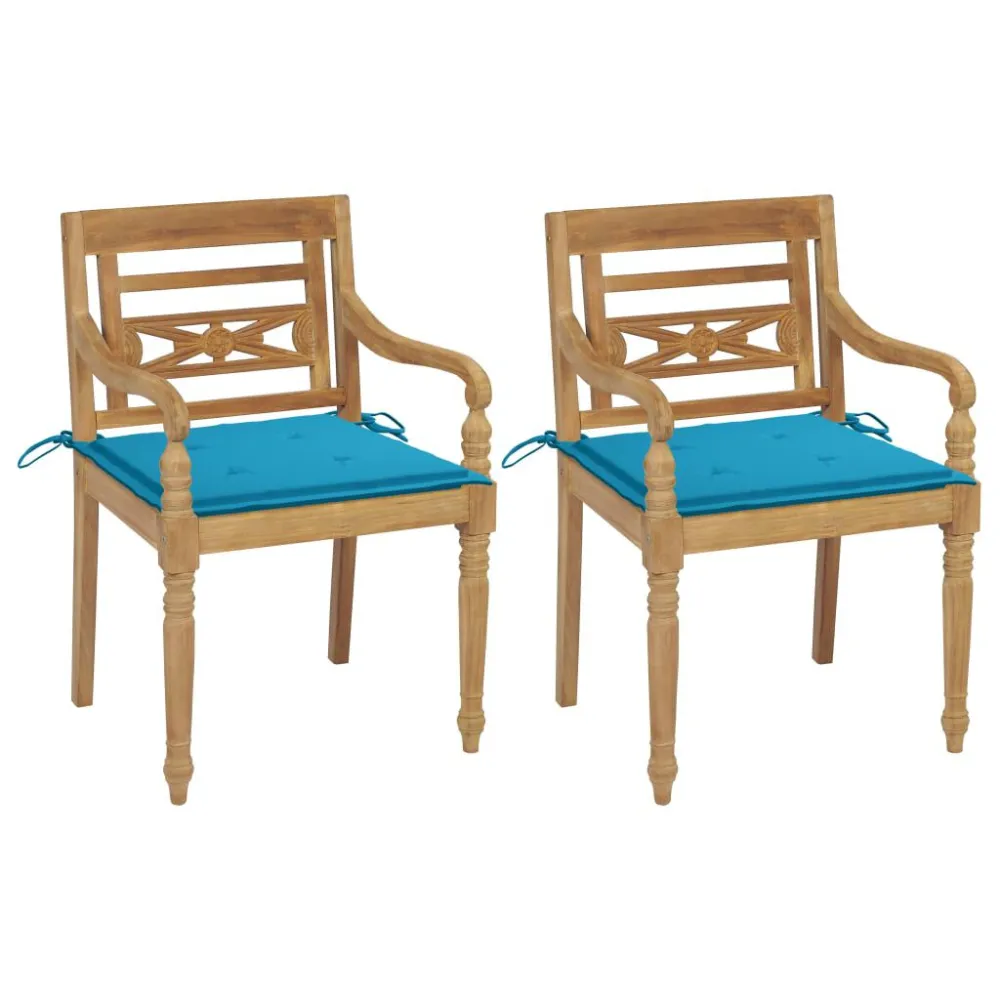 Poltrona de Rattan Cadeiras Batávia com almofadões azul 2 pcs teca maciç