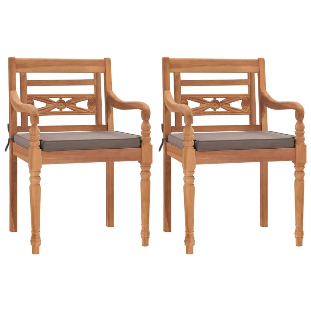 Poltrona de Rattan Cadeiras Batávia com almofadões cinzento-escuro 2pcs teca maciç