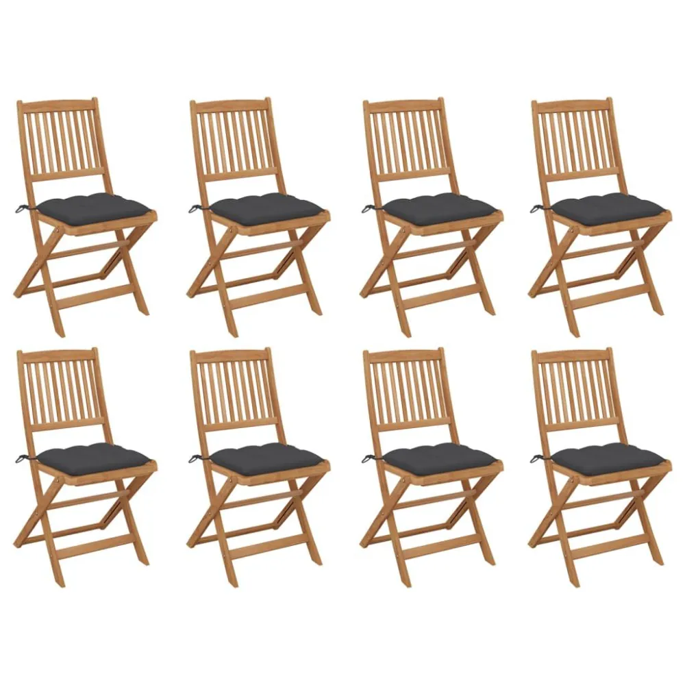 Poltrona de Rattan Cadeiras de exterior dobráveis com almofadões 8pcs acácia maciç