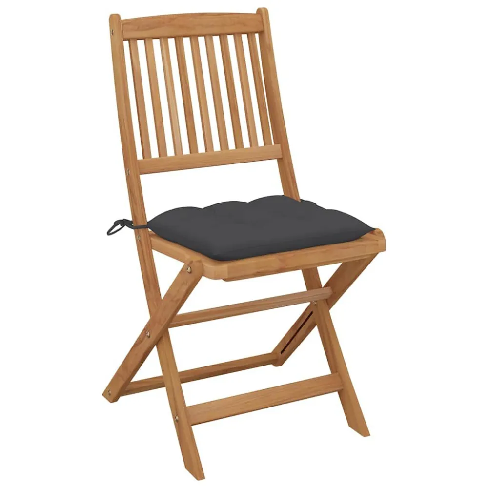 Poltrona de Rattan Cadeiras de exterior dobráveis com almofadões 8pcs acácia maciç