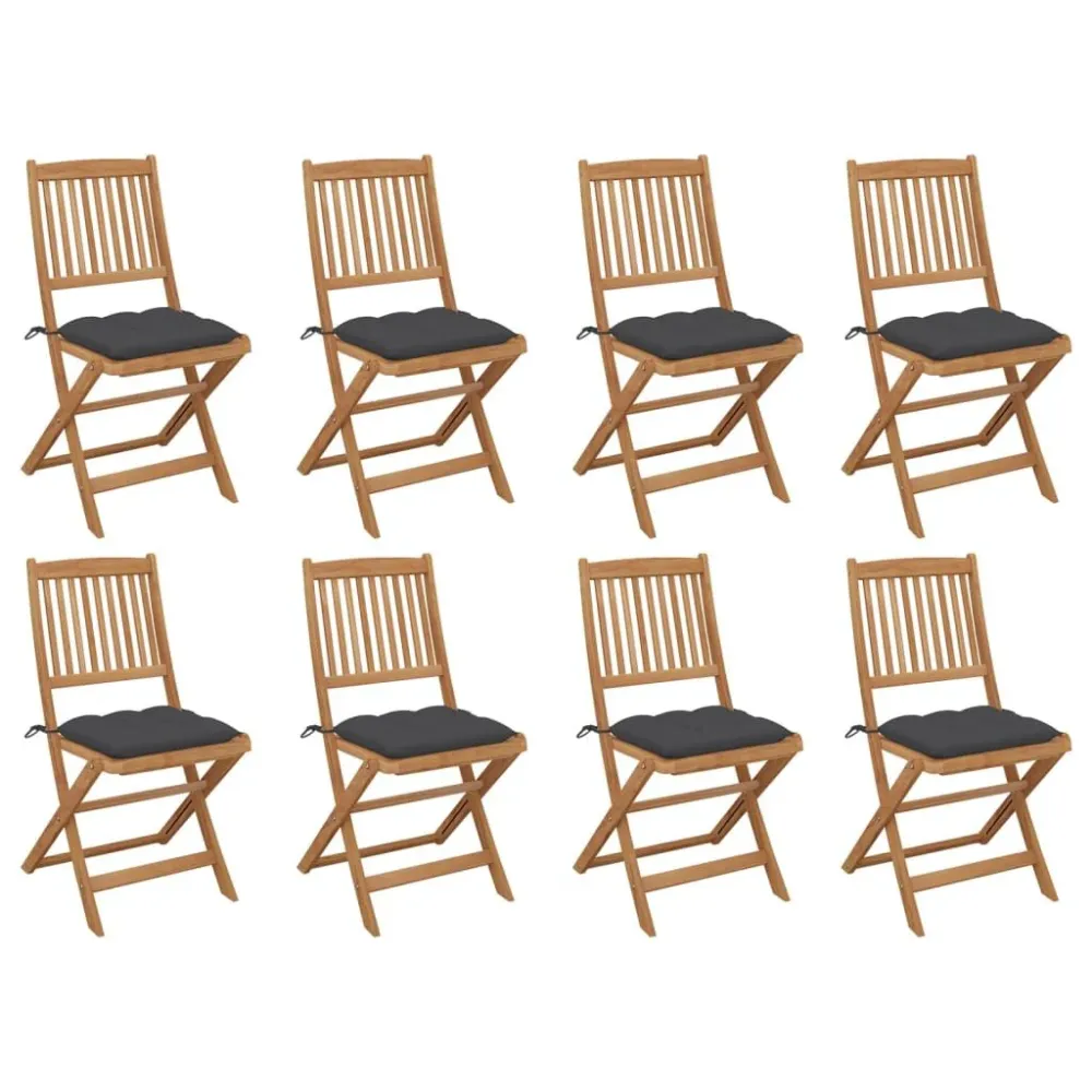 Poltrona de Rattan Cadeiras de exterior dobráveis com almofadões 8pcs acácia maciç