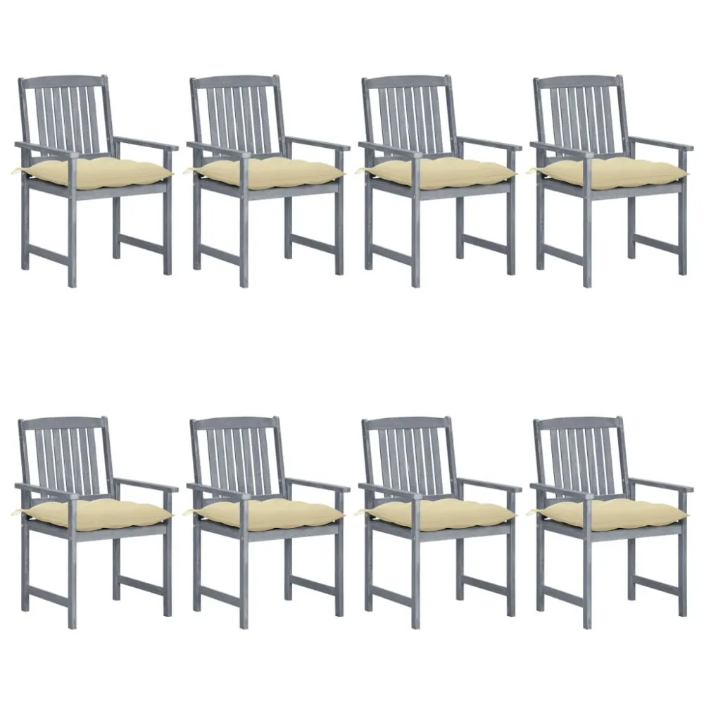 Poltrona de Rattan Cadeiras de jardim com almofadões 8 pcs acácia maciç cinzento