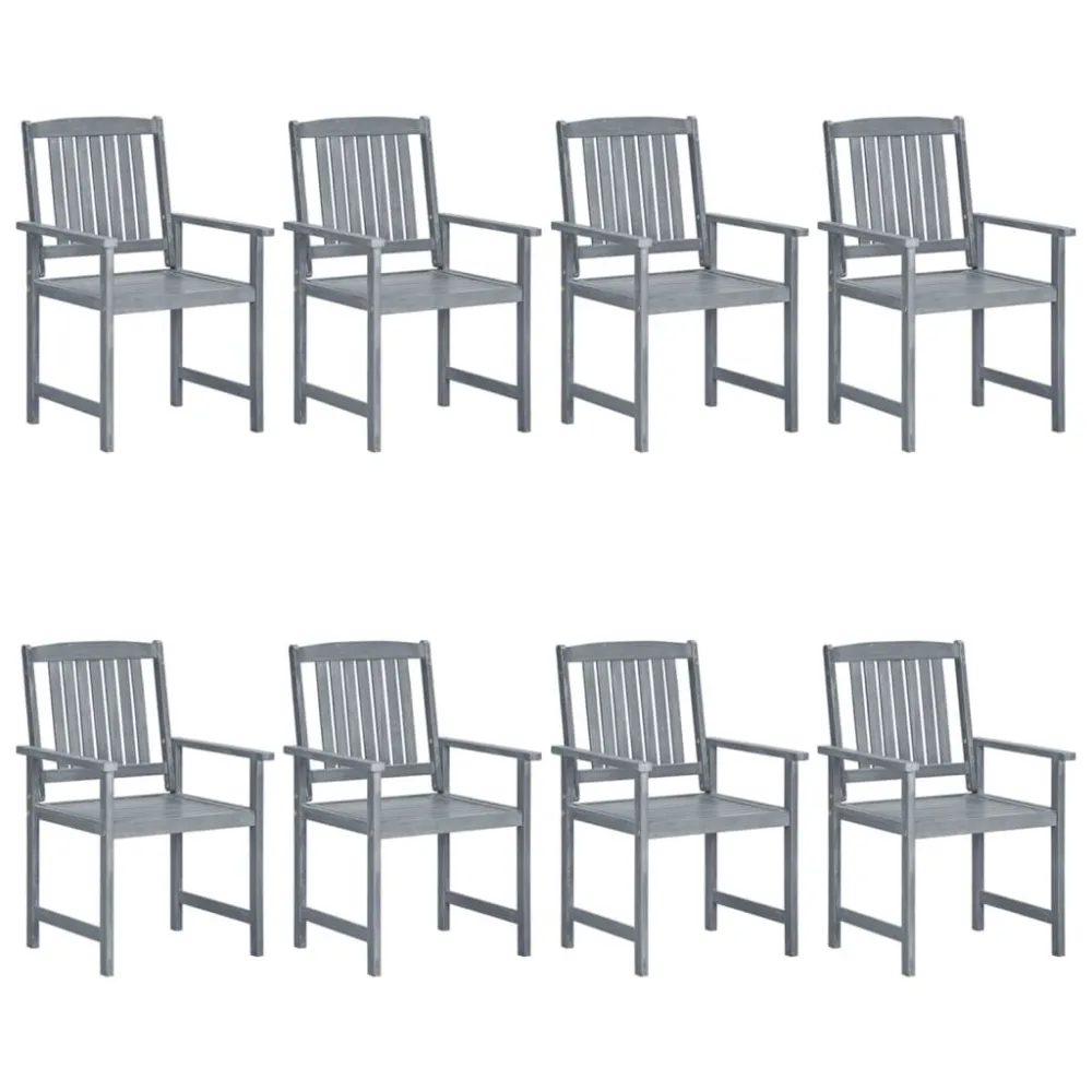 Poltrona de Rattan Cadeiras de jardim com almofadões 8 pcs acácia maciç cinzento