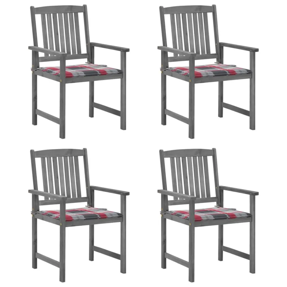 Poltrona de Rattan Cadeiras de jardim com almofadões 4 pcs acácia maciç cinza