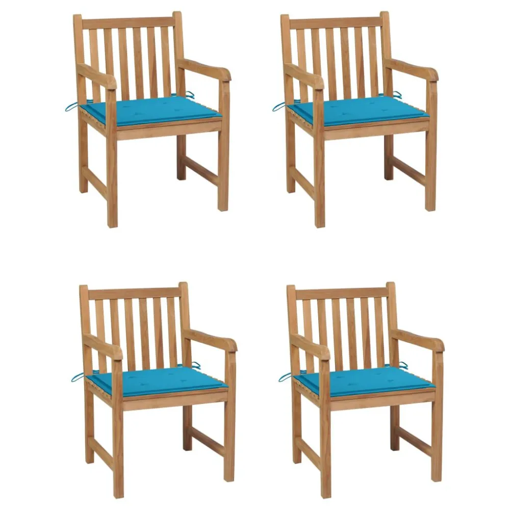 Poltrona de Rattan Cadeiras de jardim com almofadões azul 4 pcs teca maciç