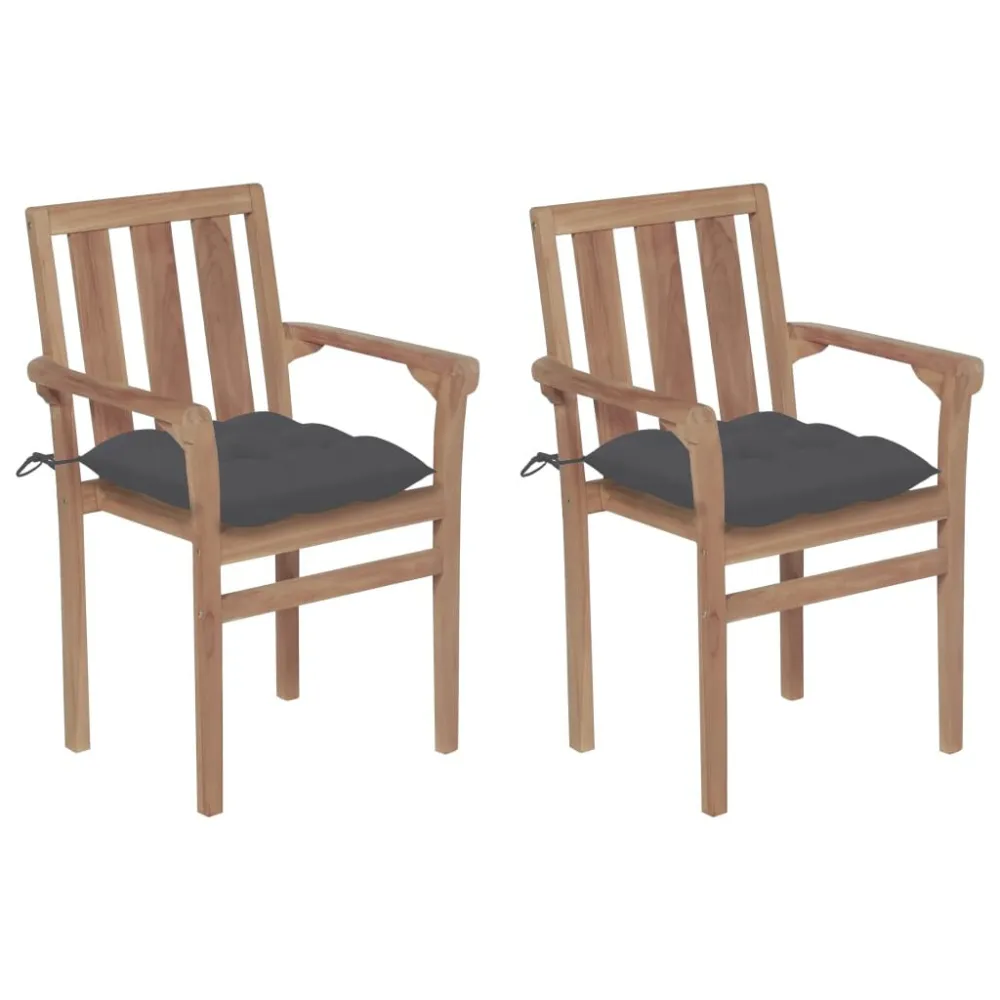 Poltrona de Rattan Cadeiras de jardim com almofadões antracite 2 pcs teca maciç