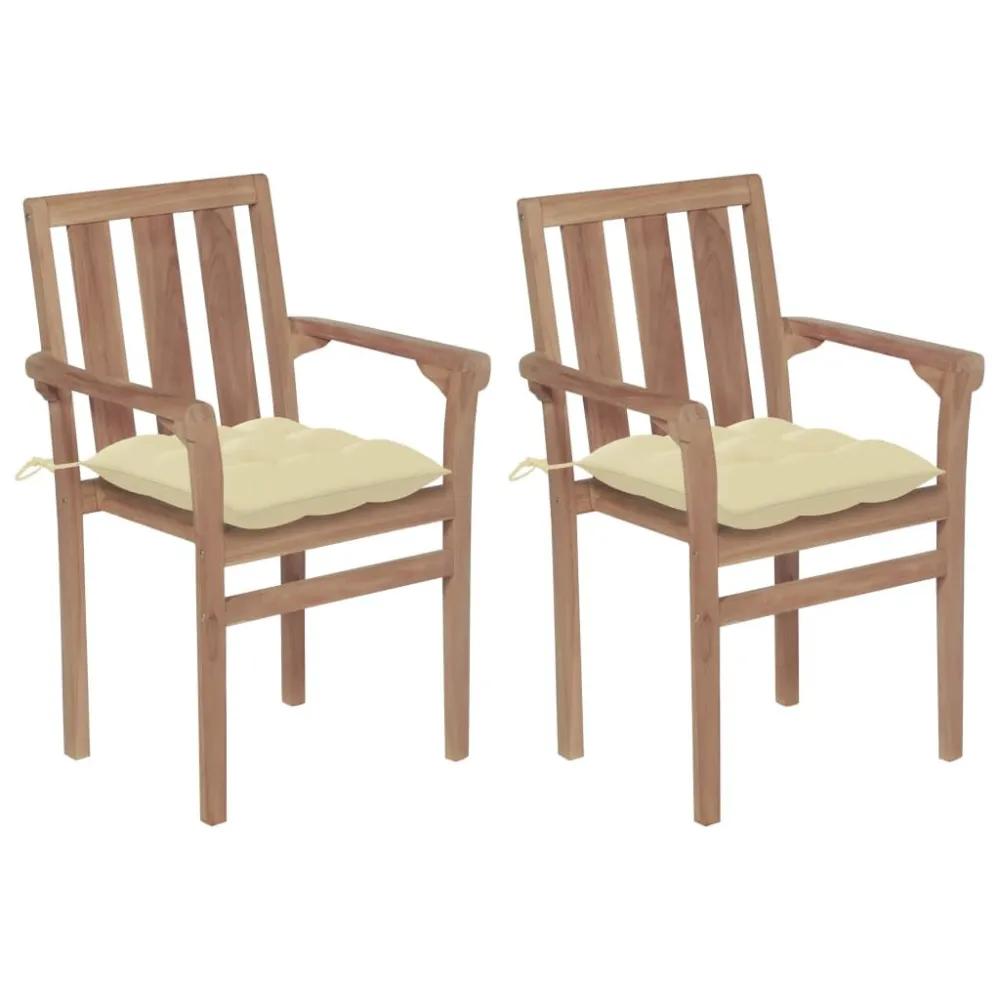 Poltrona de Rattan Cadeiras de jardim com almofadões branco creme 2 pcs teca maciç