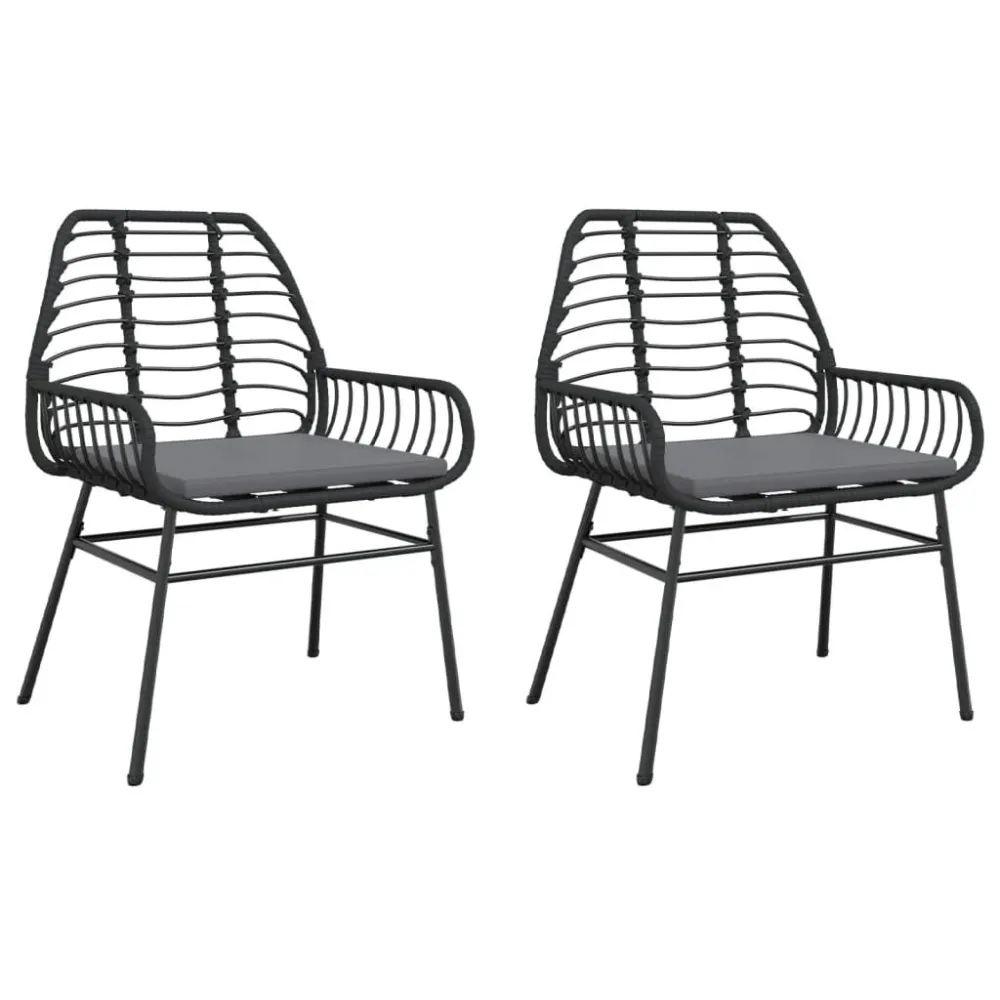 Poltrona de Rattan Cadeiras de jardim com almofadões 2 pcs vime PE preto