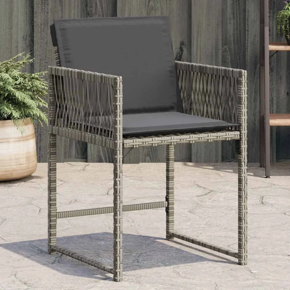 Poltrona de Rattan Cadeiras de jardim com almofadões 4 pcs vime PE cinzento