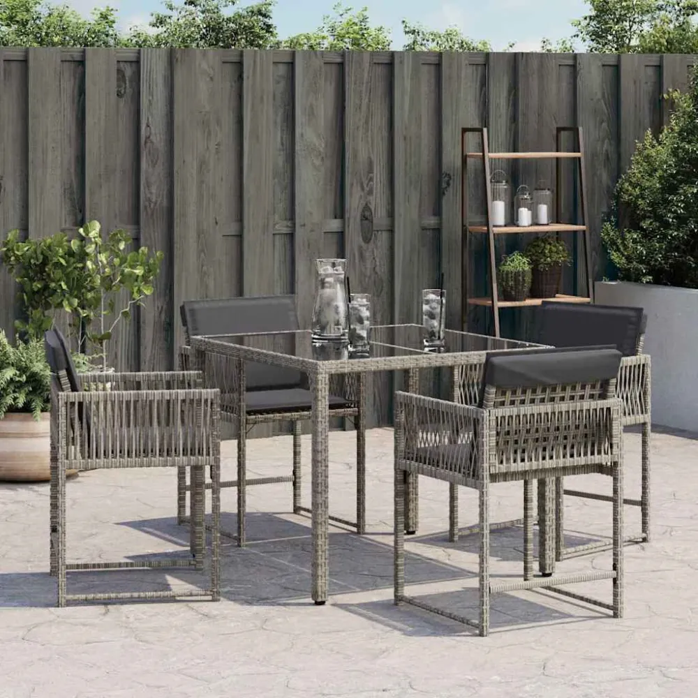Poltrona de Rattan Cadeiras de jardim com almofadões 4 pcs vime PE cinzento