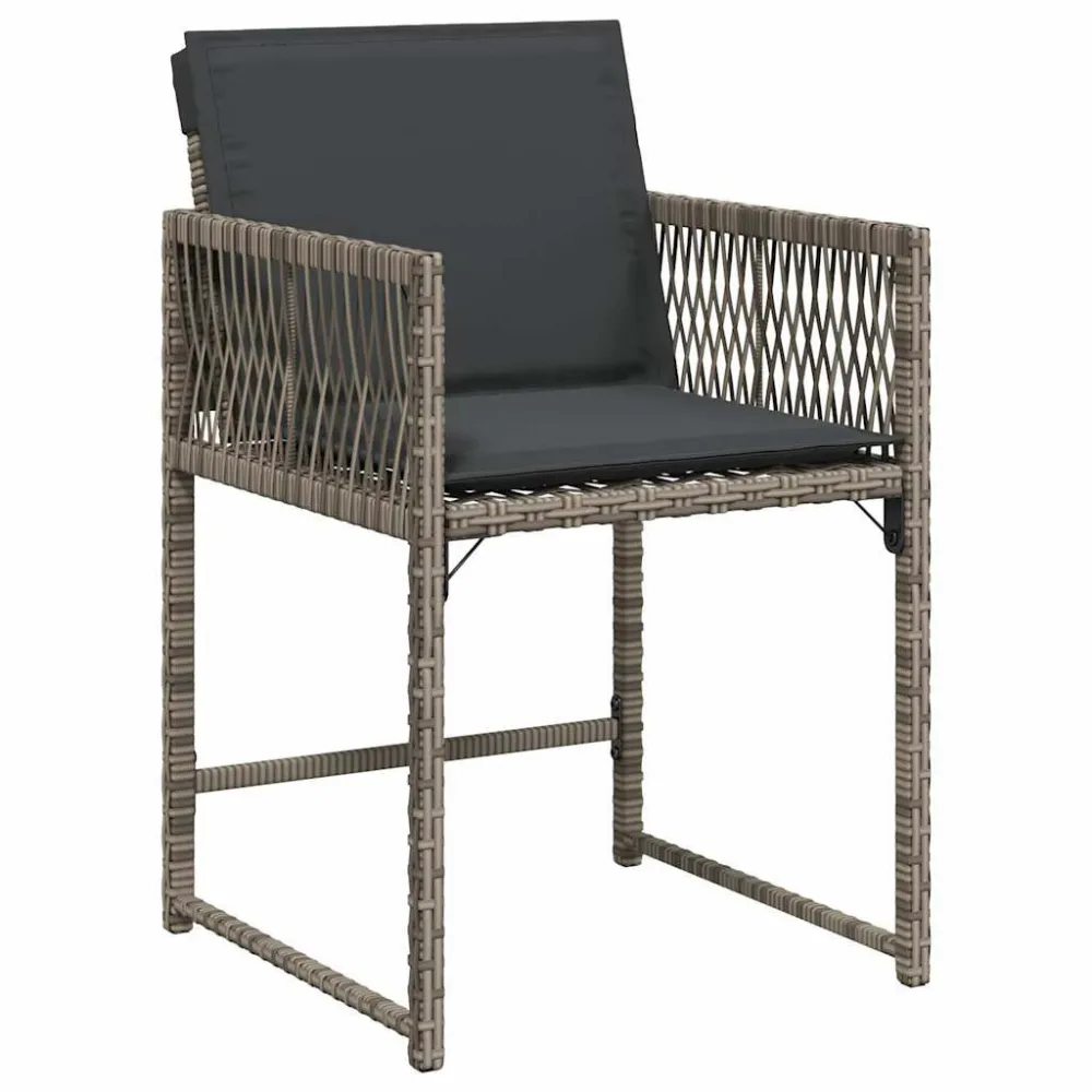 Poltrona de Rattan Cadeiras de jardim com almofadões 4 pcs vime PE cinzento