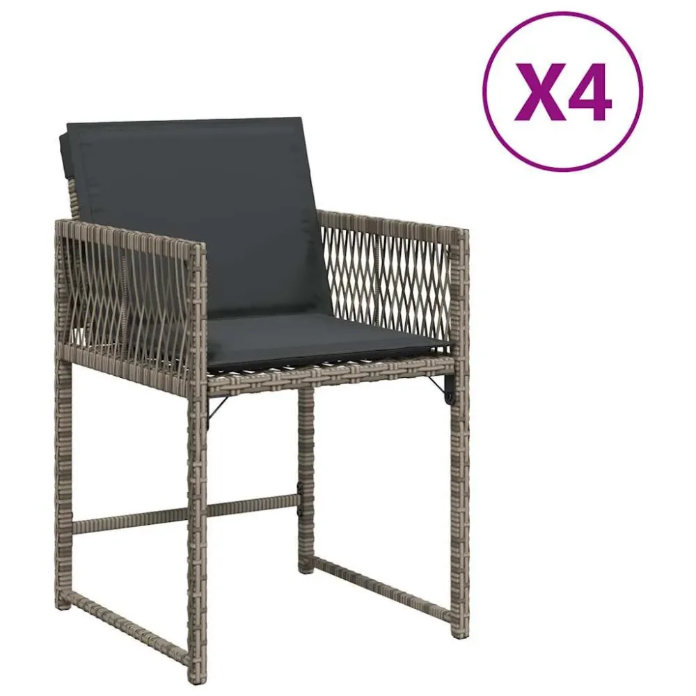 Poltrona de Rattan Cadeiras de jardim com almofadões 4 pcs vime PE cinzento