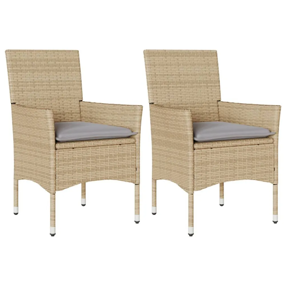Poltrona de Rattan Cadeiras de jardim com almofadões 2 pcs vime PE bege
