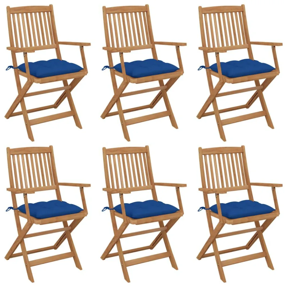 Poltrona de Rattan Cadeiras de jardim dobráveis com almofadões 6 pcs acácia maciç
