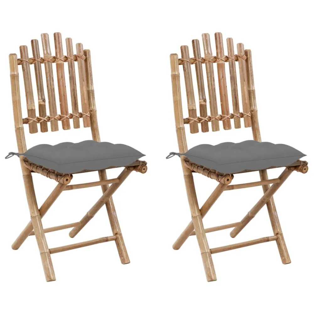Poltrona de Rattan Cadeiras de jardim dobráveis com almofadões 2 pcs bambu