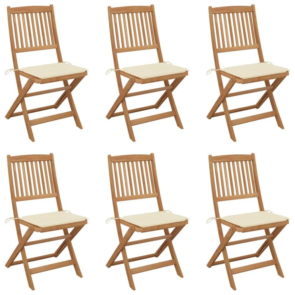 Poltrona de Rattan Cadeiras de jardim dobráveis com almofadões 6 pcs acácia maciç