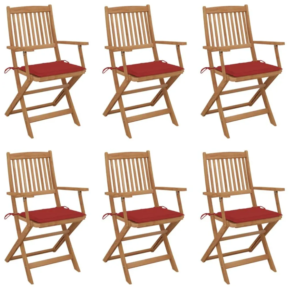 Poltrona de Rattan Cadeiras de jardim dobráveis com almofadões 6 pcs acácia maciç