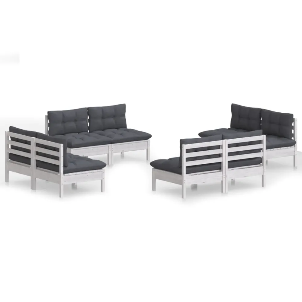 Poltrona de Rattan 8 pcs conj. lounge de jardim com almofadões antracite pinho