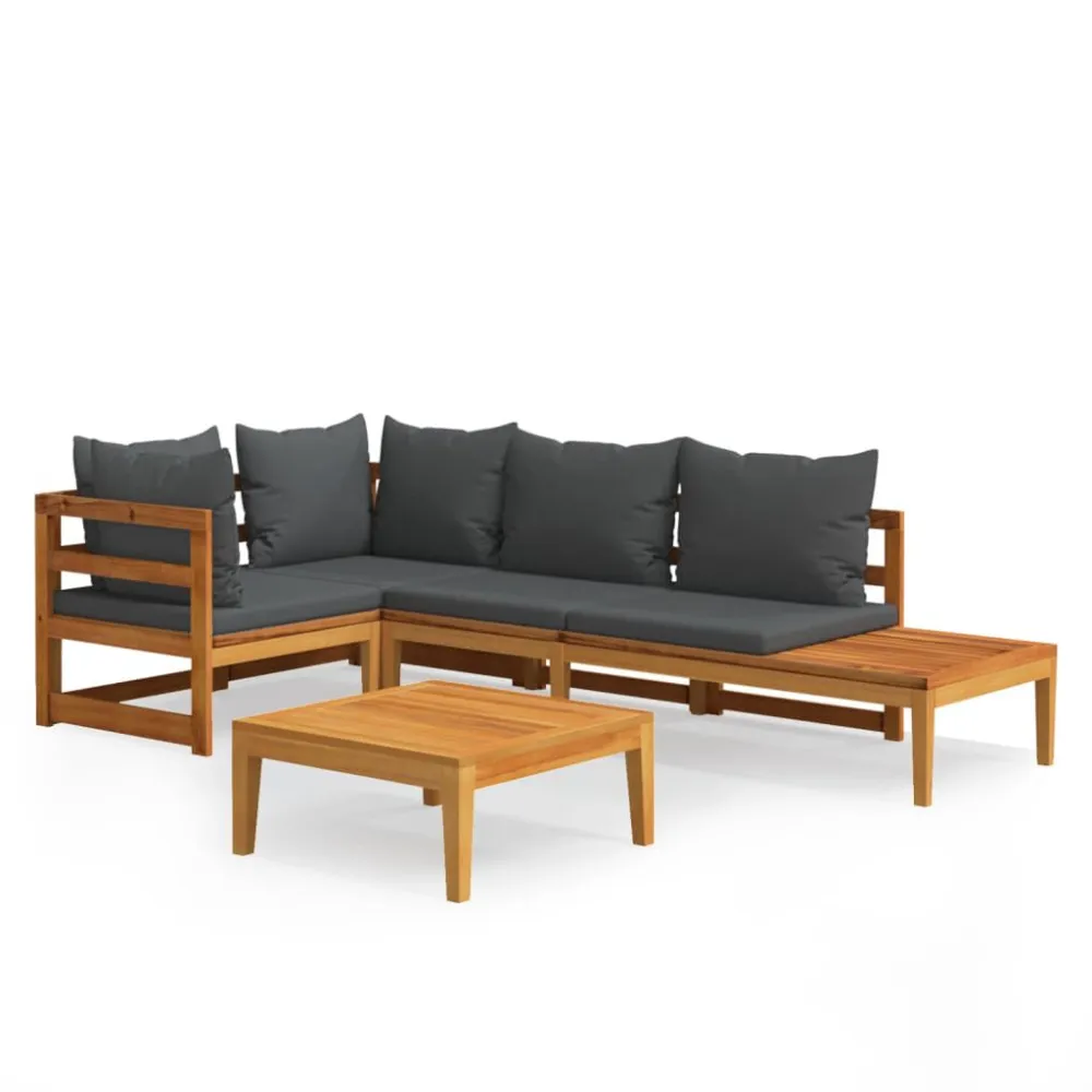 Poltrona de Rattan 4 pcs conj. lounge de jardim com almofadões cinza-escuro acácia
