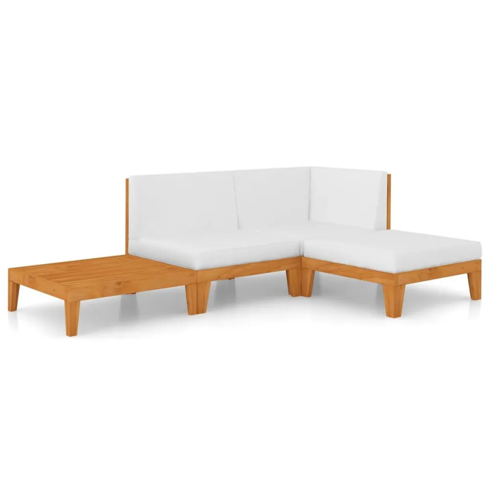 Poltrona de Rattan 4 pcs conj. lounge jardim com almofadões madeira acácia maciç