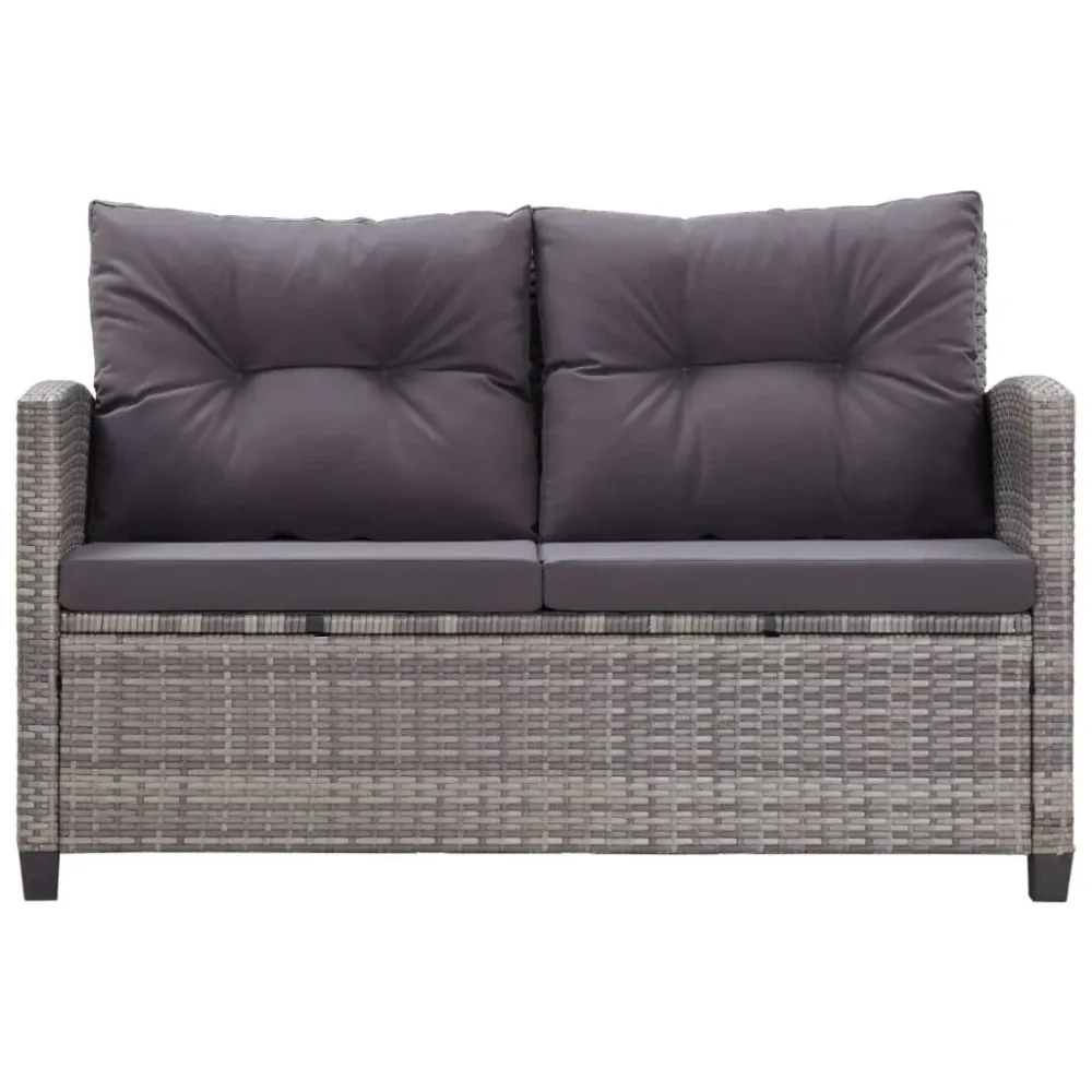Poltrona de Rattan 3 pcs conjunto jantar para jardim com almofadões vime PE cinzento