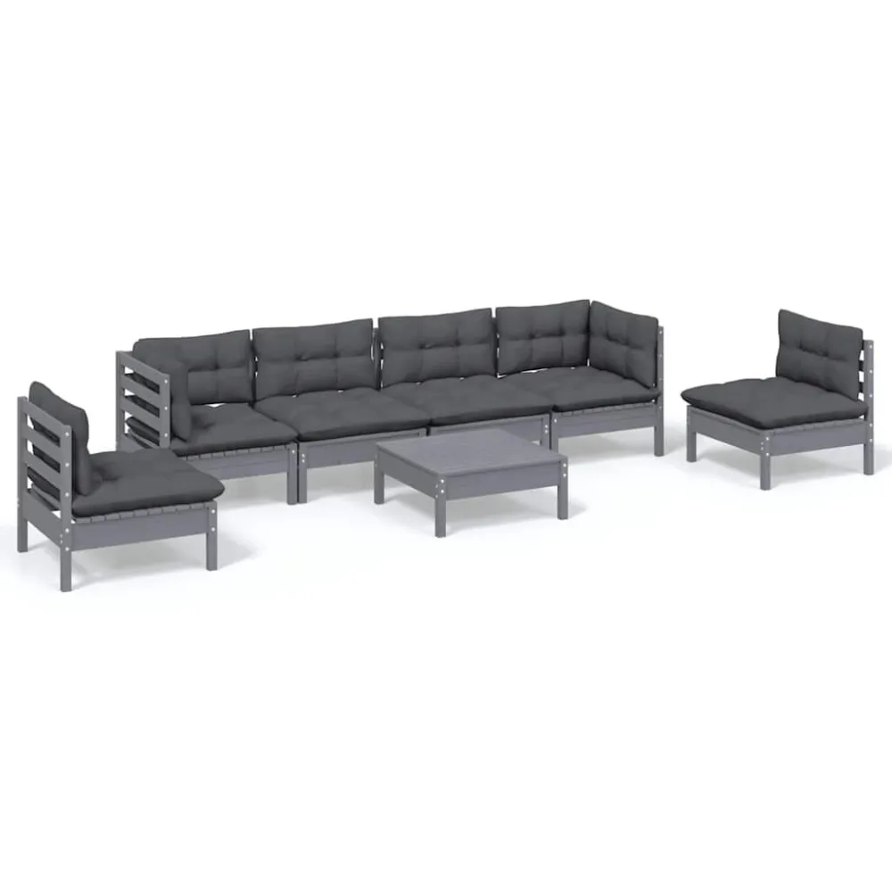 Poltrona de Rattan 7 pcs conjunto lounge de jardim com almofadões pinho maciço