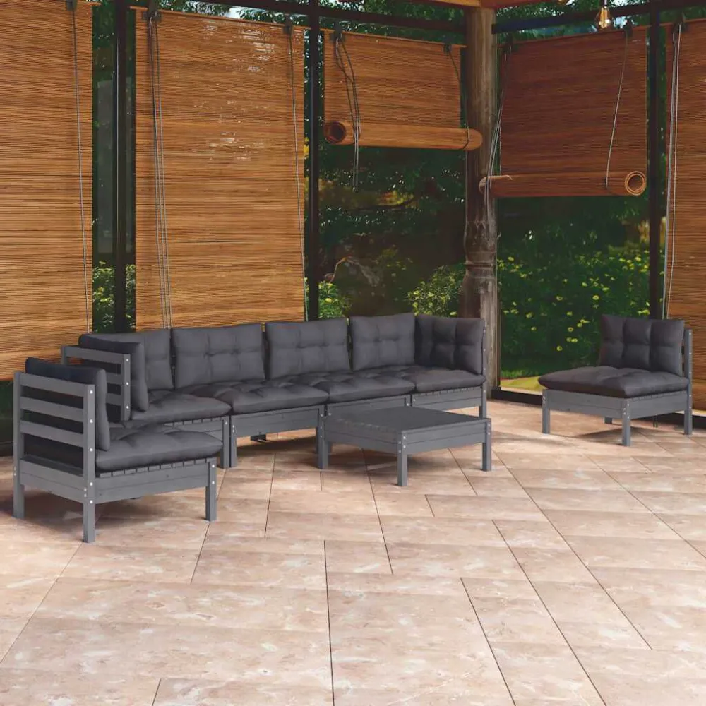 Poltrona de Rattan 7 pcs conjunto lounge de jardim com almofadões pinho maciço