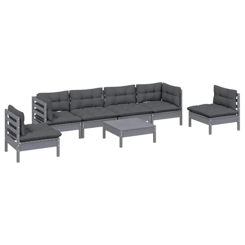 Poltrona de Rattan 7 pcs conjunto lounge de jardim com almofadões pinho maciço