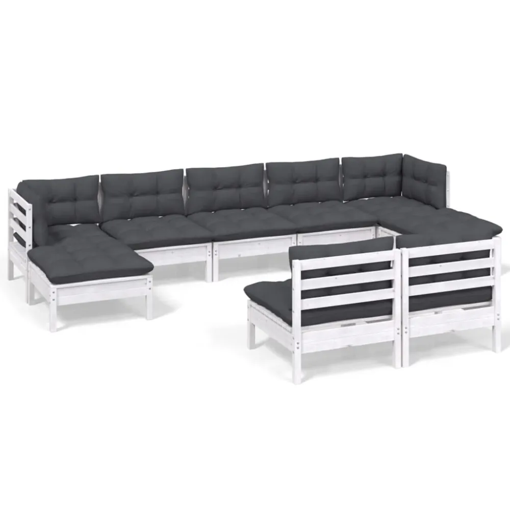 Poltrona de Rattan 9 pcs conjunto lounge de jardim com almofadões pinho branco