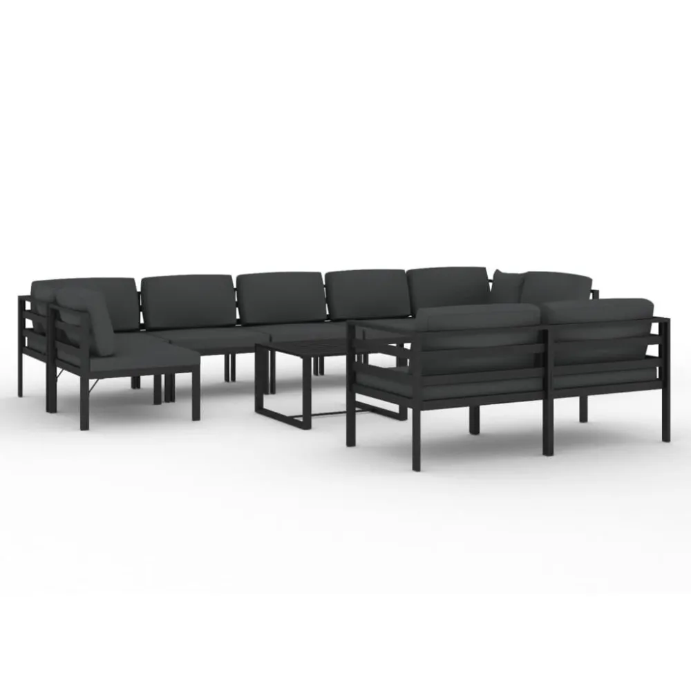 Poltrona de Rattan 10 pcs conjunto lounge jardim com almofadões alumínio antracite