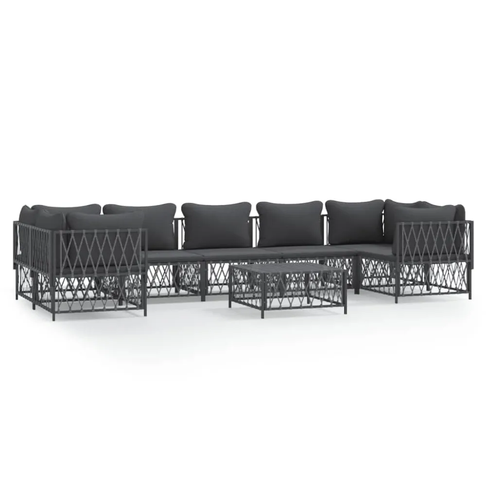 Poltrona de Rattan 8 pcs conjunto lounge de jardim com almofadões ço antracite