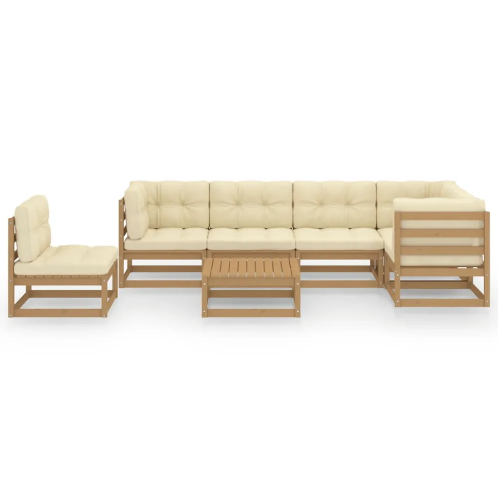 Poltrona de Rattan 7 pcs conjunto lounge de jardim com almofadões pinho maciço