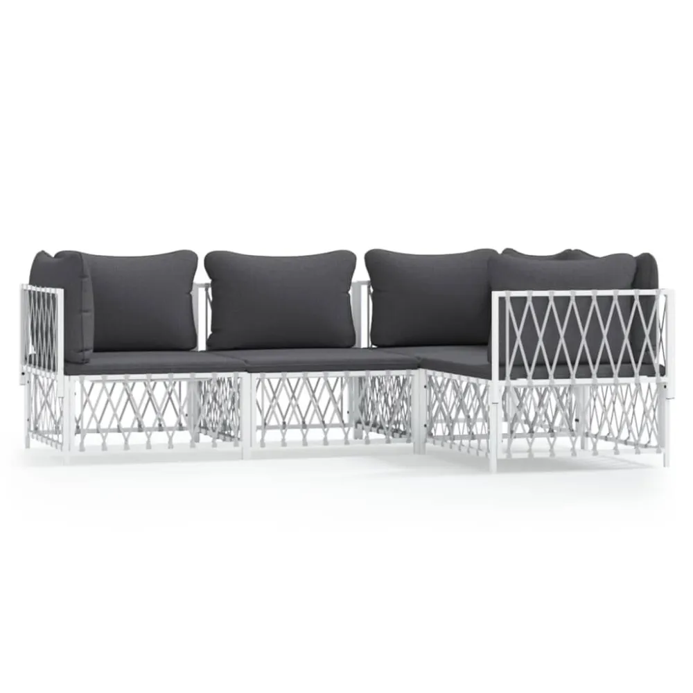 Poltrona de Rattan 4 pcs conjunto lounge de jardim com almofadões ço branco