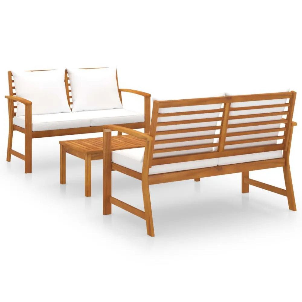 Poltrona de Rattan 3 pcs conjunto de lounge de jardim com almofadões acácia maciç